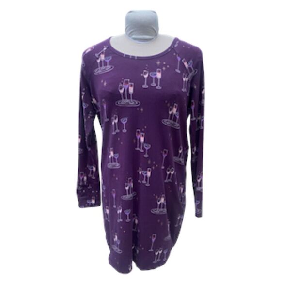 SOMA Sleep Shirt Sz. S Cocktail Glass Print Holidays NYE Cozy Loungewear - Picture 1 of 6